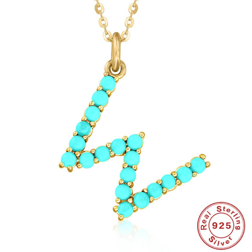 CFWSHJ Natürliche AZ 26 Buchstaben S925 Exquisite Türkis Initiale Elegante Alphabet Halskette Schmuck Für Frauen Mädchen ui
