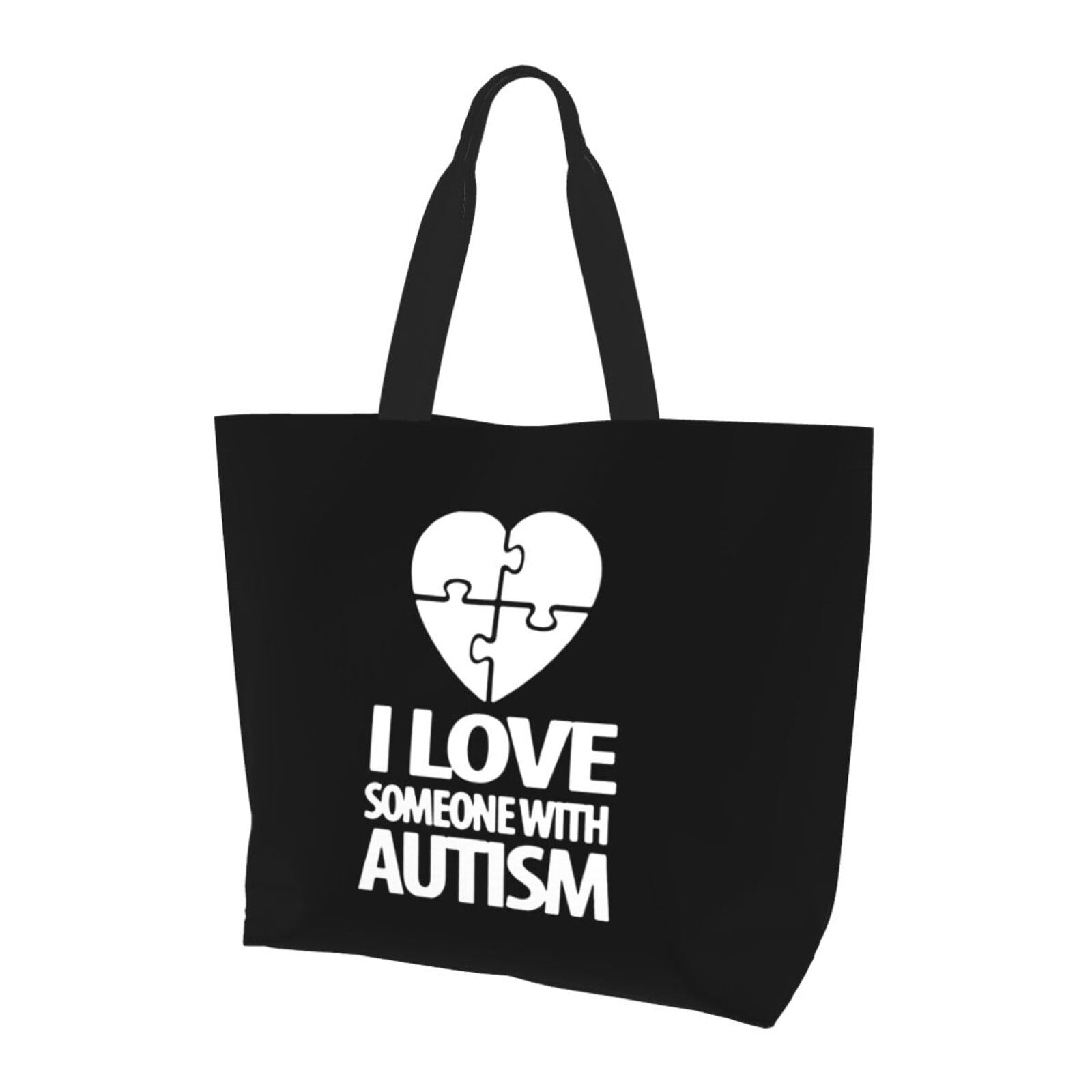 FOKAI Autism Awareness I Love Someone With Autism Women'S Lightweight Canvas Handbag Reusable Shopping Bag Black