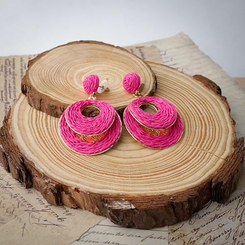 Image of Raffia Hoop Earrings for Women - Boho Straw Wiker Dangle Drop Earrings for Summer Beach, Bohemian Trendy Rattan Jewelry