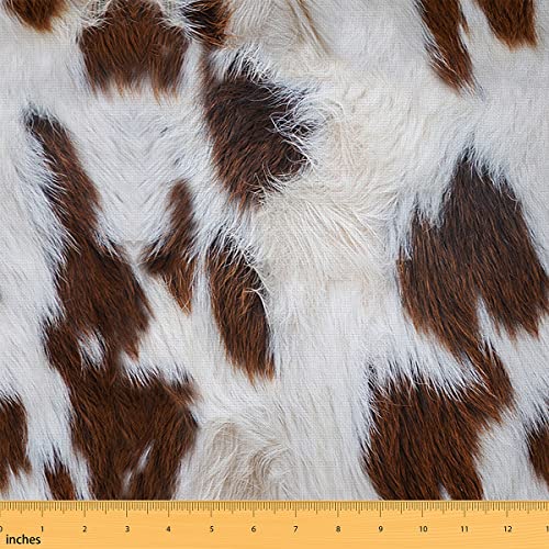 White Brown Cow Fur Girl DIY Fabric by The Yard for Teens Woman Craft Lovers,Abstract Farm Cowhide Texture,Decorative DIY Fabric for Upholstery Home Accents,3 Yard,Rustic Farmhouse,Not Really Cow Fur
