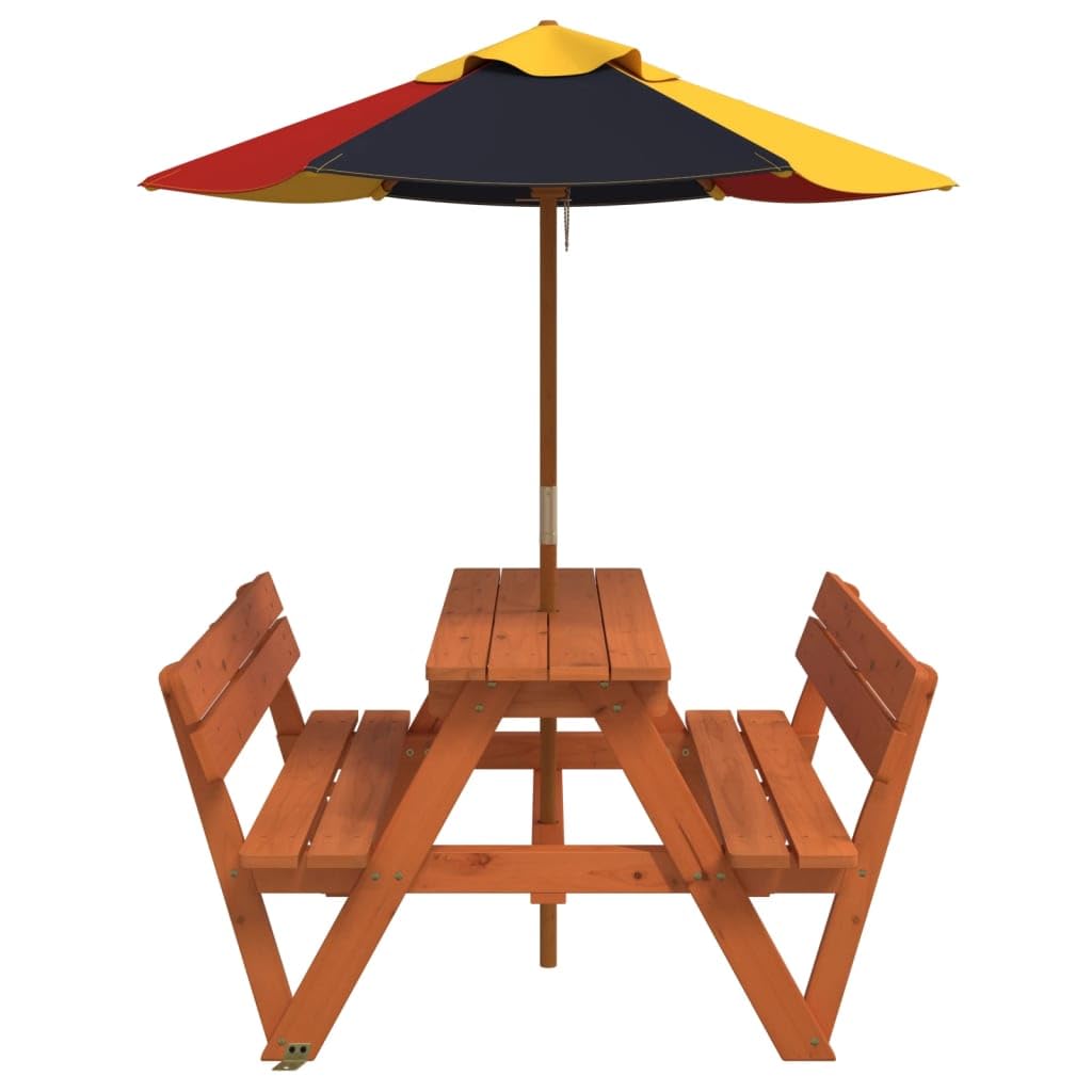 Tavolo da picnic per 4 bambini in legno di abete massiccio con ombrellone, resistente alle intemperie e stabile, ideale per giardino, terrazza, balcone, campeggio e feste, facile da pulire
