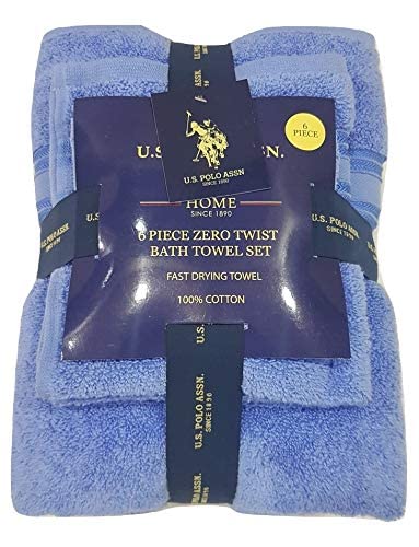 U.S. Polo Assn. Premium 6-Piece Zero-Twist Towel Set - 2 Bath Towels, 2 Hand Towels and 2 Face Towels - Highly Absorbent, Fast Drying and Super Soft Hotel Quality 100% Cotton Set