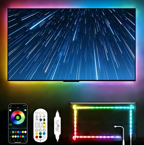 Daymeet Tira LED para TV, 5 m, retroiluminación LED para televisores de 55 a 85 pulgadas, RGBIC, cambio de color USB, música sincronizada, controlable mediante aplicación, iluminación LED