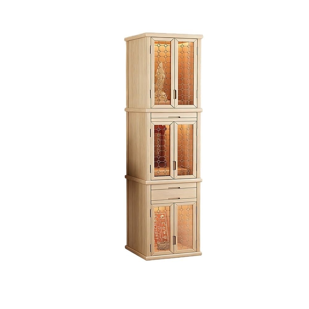 Cenz-888 buddha statue display table Solid Wood 3 - Tier Buddhist Shrine Cabinet(Beige)