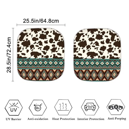 Image of Aztec Cow Print Car Sun Shade for Windshield Foldable Sunshade Front Window Cover Sun Visor Heat and UV Rays That Keeps Vehicle Cool Universal Vehicle Accessories 28.5 x 25.5 inches