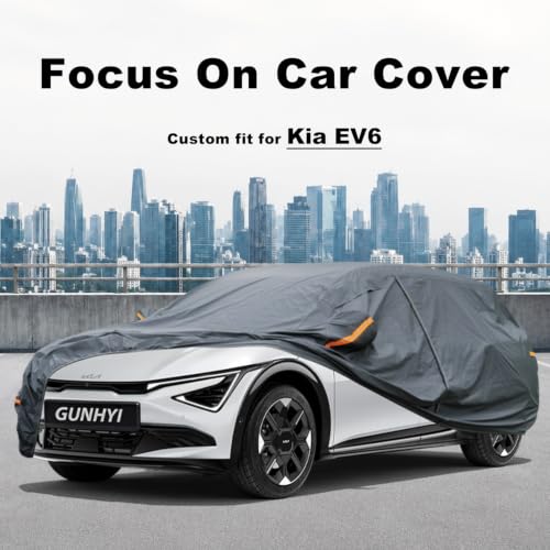 Image of GUNHYI Premium Car Cover Custom Fit Kia EV6, 16 Layers Heavy Duty Car Cover Waterproof All Weather with Zipper Door for Sun Rain Snow Dust Uv Protection