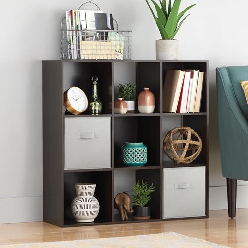 Whitmor 9 Cube Storage Organizer 3 Tier Stackable MDF Wood Bookcase Open Storage Display Bookshelf Storage Cabinet for Living Room Bedroom Home Office 35.5 L x 11.7 W x 35.5 H Espresso