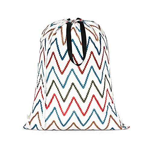 Otraki Cotton Laundry Bag With Long Handles 24 X 32 Inch Heavy Duty Drawstring Storage Bag For Dirty Clothes Tear Resistant Small Hamper Liner Bag For Home Dorm Hotel (Beige With Color Strips) #TOP18