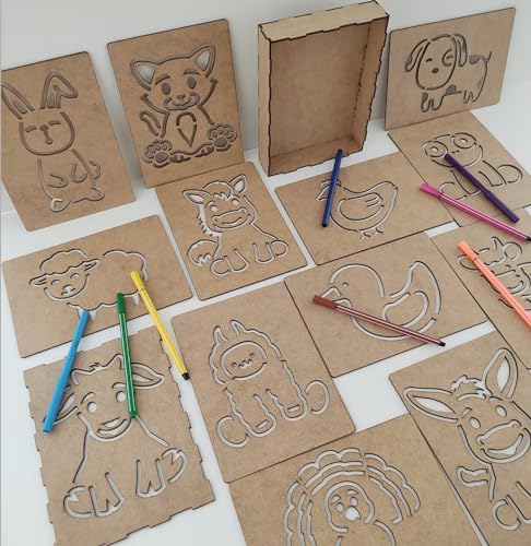Image of Cliths Montessori Farm Animals Stencil Set - 14 Templates for Handwriting, Drawing, and Artistic Expression