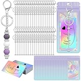 COMPLETE KIT: Contains 56 blank metal keychain bars(Requires decorative bead hole diameter larger than 2mm), 56 resealable holographic bags for packaging, and 56 writable thank you cards for a complete DIY beaded keychain making experience VERSATILE ...