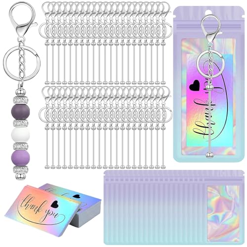 168 Pcs Beadable Keychain Bars Bulk Blank Beaded Keychain Making