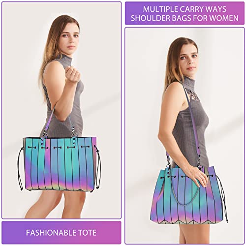 Chosping Geometric Luminous Women's Fashion Handbags Tote Holographic Reflective Shoulder Bag Flash Purses (Tote) #TOP1