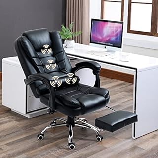 Massage Office Chair, Reclining Office Chair with Footrest, Ergonomic Computer Chair with Lumbar Support, High-Back Massaging Office Chair, Height and Armrest Adjustable,Black
