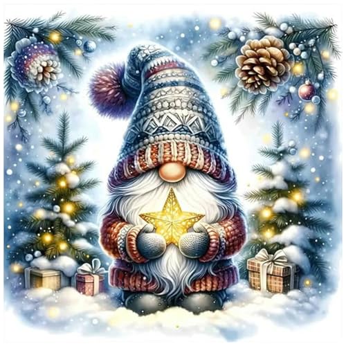 Lophomie Christmas Gnome Diamond Art, Christmas Diamond Art Kits for Adults, 5D Diamond Painting Kits Beginners, DIY Round Full Drill Paint with Diamonds Crafts for Home Wall Decor Gifts 14x14 in