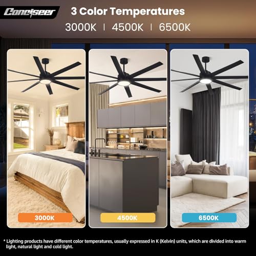 Image of Modern Ceiling Fans with Lights, 72 Inch Ceiling Fan with Light and Remote, Bedroom Living Room Library Cafe Outdoor /Industrial,24W 6CCT Dimmable, 8 Blades 6 Speed Reversible Quiet DC Motor, Black