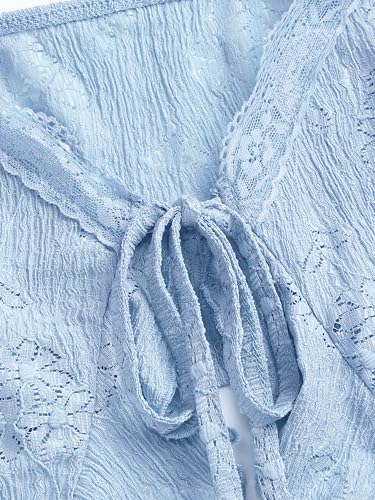 Image of CIDER Going Out Tops for Women Y2K Tie Front Lace Cowgirl Crop Tops | Asymmetrical Ruffle Hem, Spaghetti Strap, Country Concert, Western, Summer Outfits