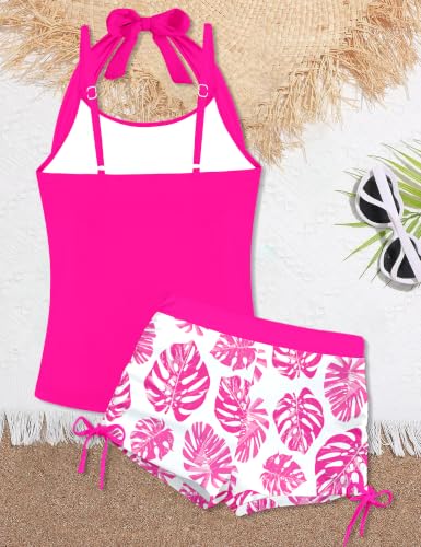 Image of Girls Bathing Suits 2 Piece Swimsuit Halter Girls Tankini Swimsuit High Waisted Drawstring Shorts Swimwear Set 7-18Y