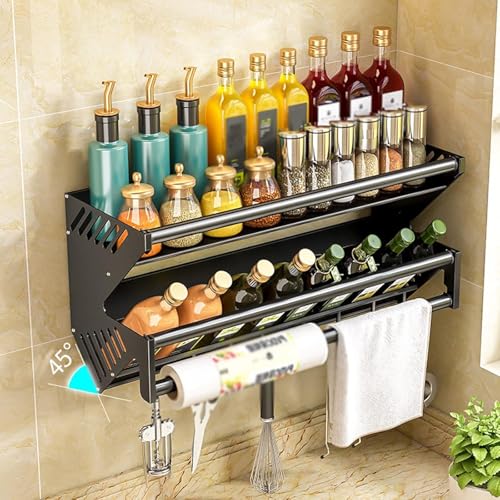junozya Estante para Especias Estante para Especias montado en la Pared, Estante para Especias de Aluminio, Estante Organizador de Especias para Puerta de Armario de Cocina,30cm
