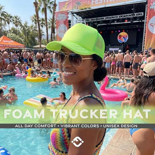 Image of Funky Junque Foam Trucker Hat, Trucker Hats for Women & Men - Blank Adjustable Snapback Mesh Back Baseball Cap