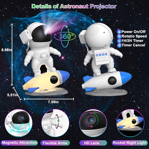 Image of Astronaut Galaxy Projector for Bedroom, HD Galaxy Light Projector with Timer and 360 Rotation, Planetarium Projector with 13 Film Discs and 9 Colors, Star Projector Gift for Kids