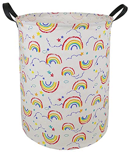 Image of HUAYEE Round Laundry Hamper Storage Basket Fabric Material Storage Hamper Organization Basket, Storage Bin, Gift Box with Handles for Room