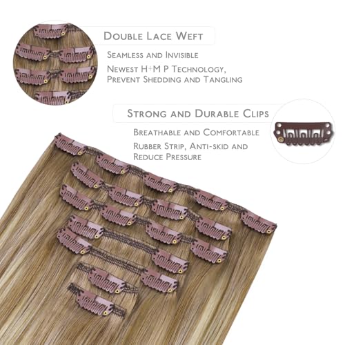 Image of WENNALIFE Clip in Hair Extensions Real Human Hair, 14 Inch 120g 7pcs Balayage Dirty Blonde with Platinum Ends Remy Hair Natural Double Weft
