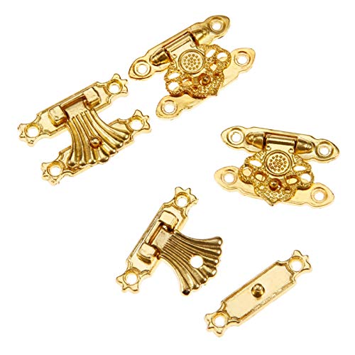 Image of Safety Hasp Lock 2Pcs Antique Gold Jewelry Box Padlock Hasps Locked Catch Latches Flower Wooden Wine Box Handbag Buckle Vintage Hardware (Color : B)