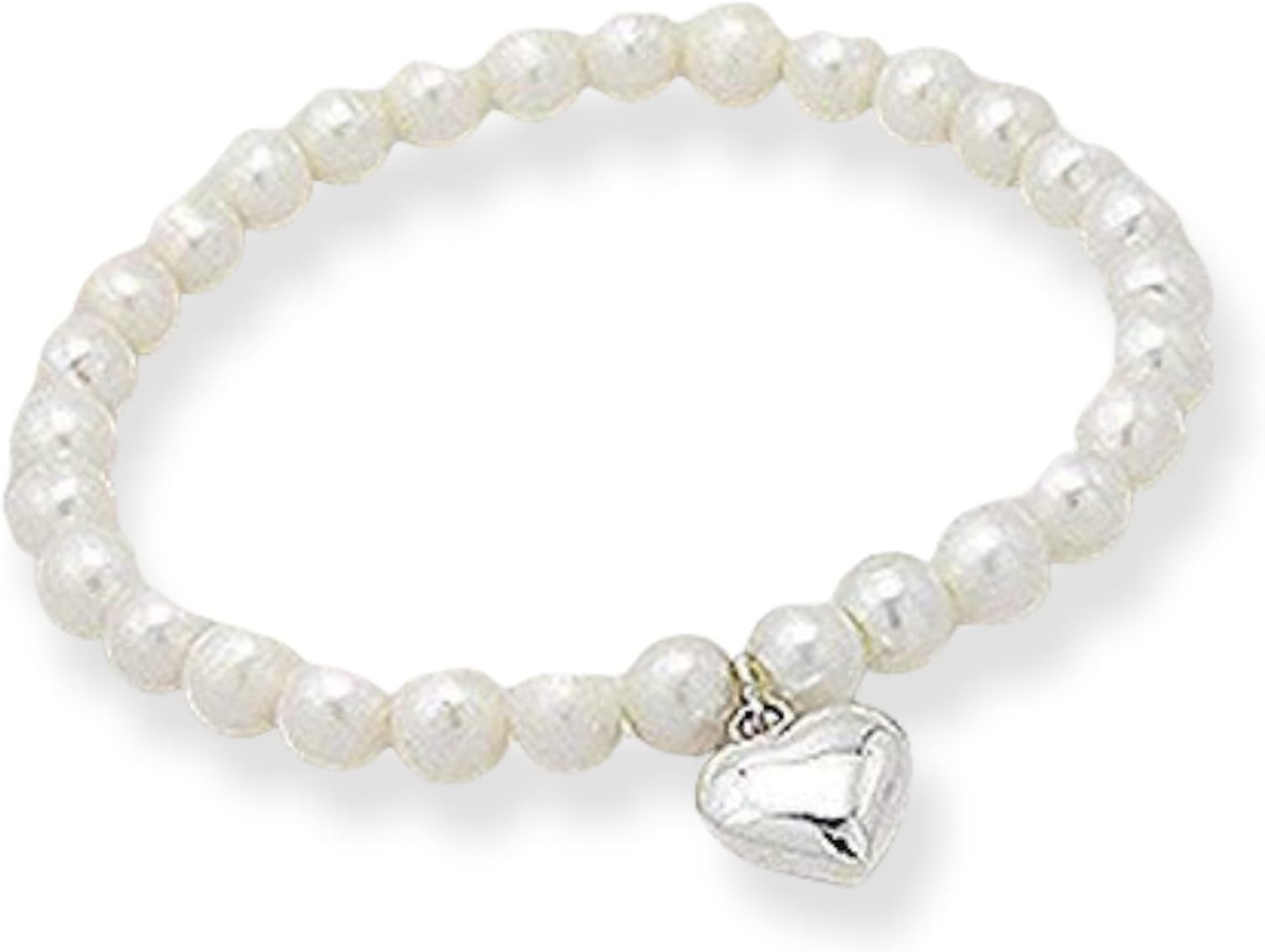 Trendy Glass Pearl Beaded Stretch Bracelets with Heart Charm