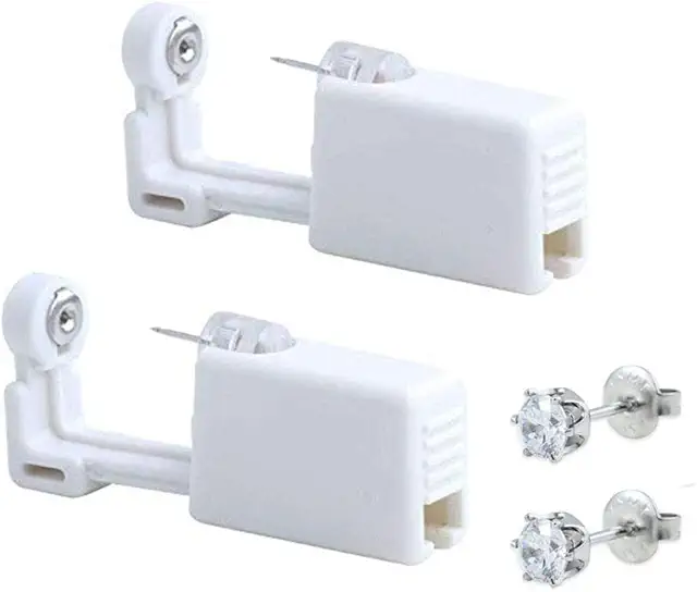 2-Pack Sterile Ear Piercing Gun Kit with Disposable Ear Studs - White Crown