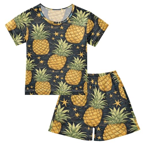 ALAZA Pineapples and Stars Pajama Set Short Sleeve Sleepwear Soft Lounge Nightwear