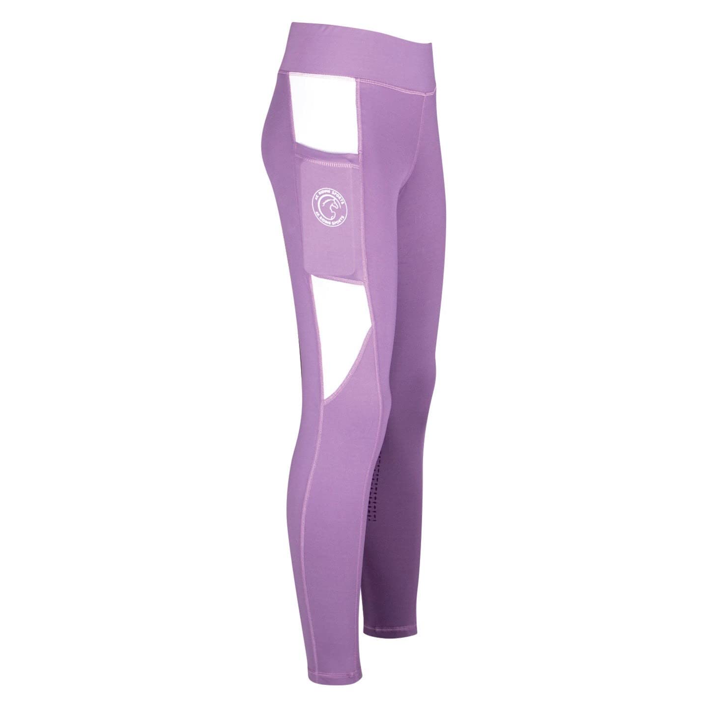 AK Comptec Pull on High Waisted Breathable Horse Riding Tights/Leggings/Breeches with Full seat Silicon Grip AKRS 6059 (as8, Alpha, l, Regular, Regular, Purple/White)