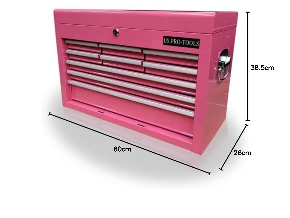 US Pro Tools Boîte à outils 9 tiroirs à roulement à billes Rose