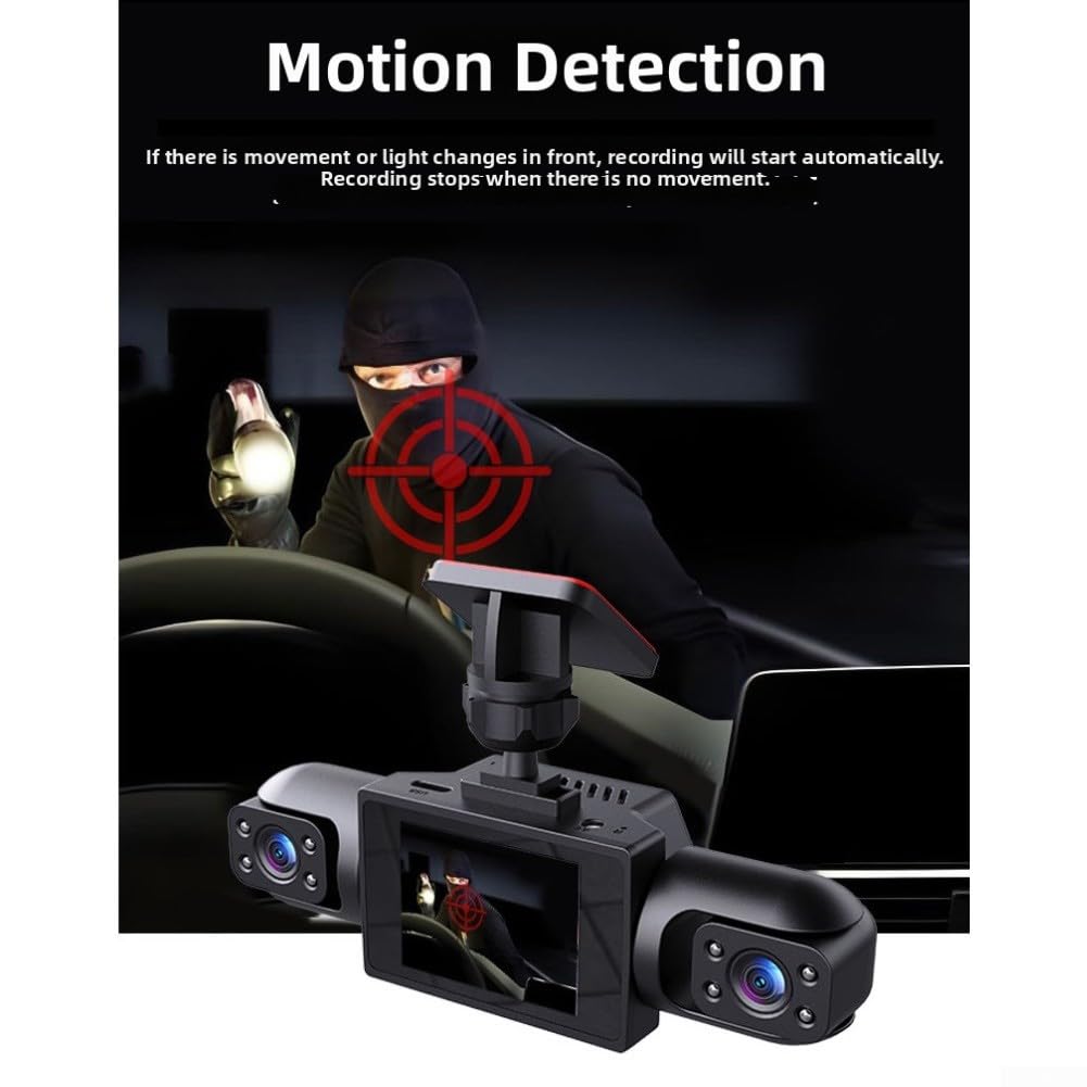 Zoegneer Cámara de salpicadero de 360 grados de 4 canales 4K delantera y 1080P lateral trasera con pantalla IPS de 3,16 pulgadas, detección de movimiento, grabación cíclica para coches, SUV, camiones