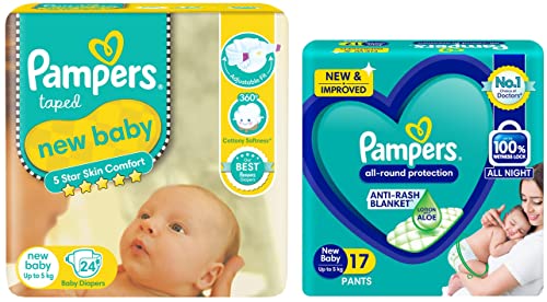 Image of Pampers Active Baby Diapers, New Born, Extra Small, (NB, XS) size, 24 Count & All round Protection Pants, New Born, Extra Small size baby diapers (NB /XS), 18 Count, Lotion with Aloe Vera