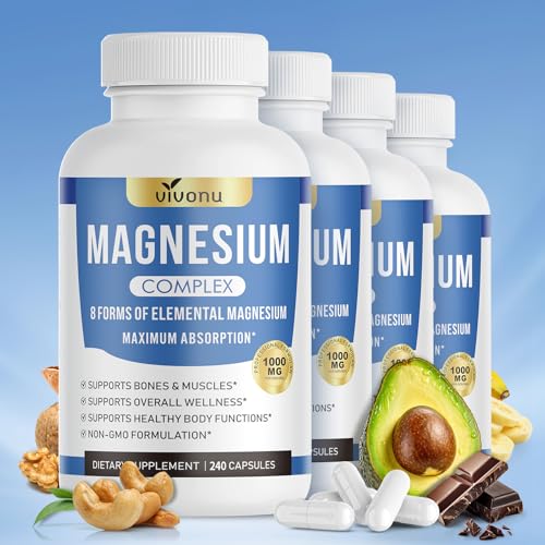 Image of 1000mg Magnesium Complex Capsules, 8-in-1 Magnesium Glycinate, Citrate, Malate, Taurate, Oxide, Carbonate, Aspartate, Orotate - 240 Capsules (4 Bottle 960 Caps.)