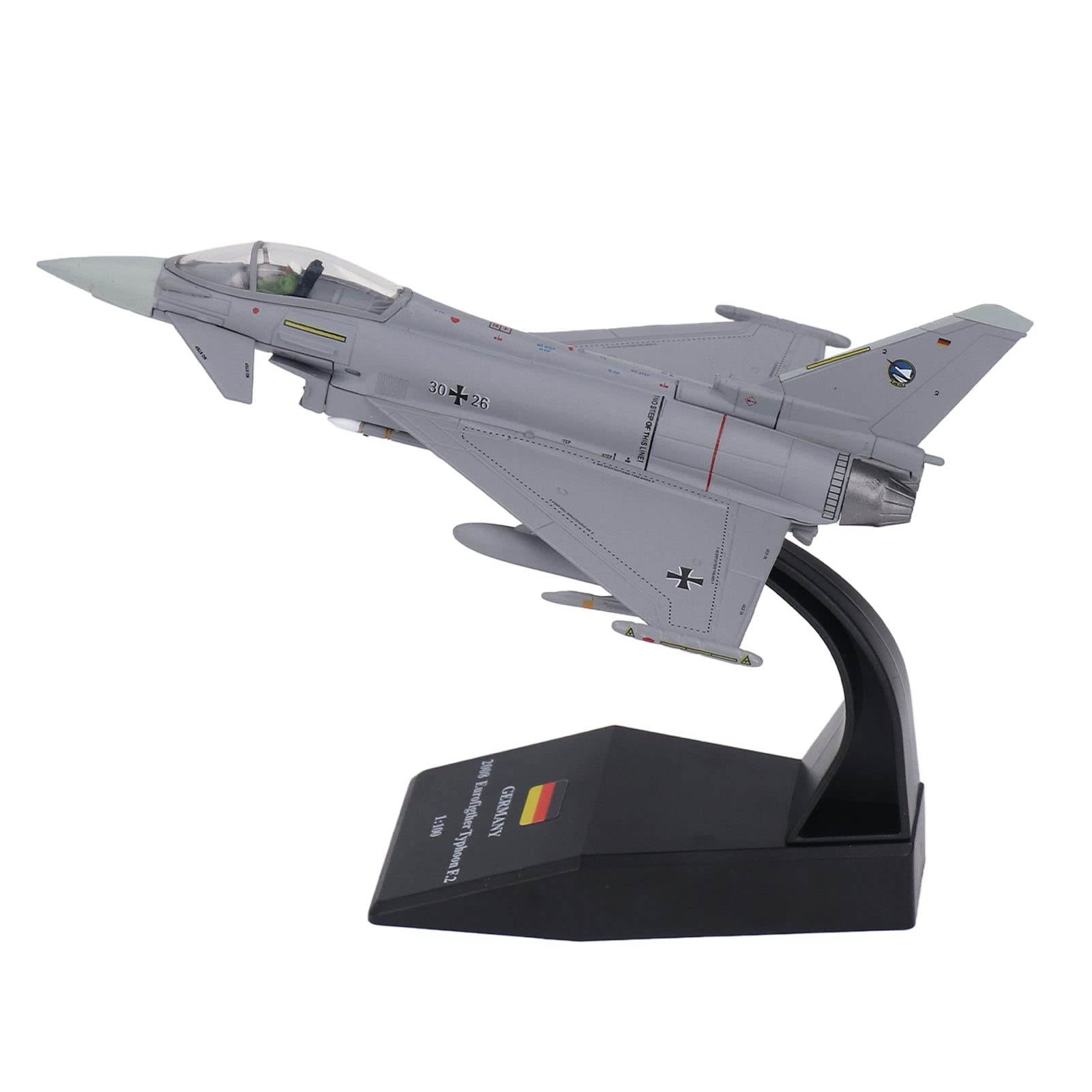 Modello di Aereo, Aereo da Caccia Eurofighter Typhoon EF2000 in Scala 1:100, Modello di in Lega con Espositore per la Decorazione della Tavola dell'ufficio Domestico da Collezione