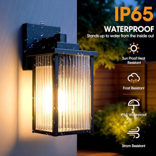 Image of 13 Inch Matte Black Outdoor Wall Light, Dusk to Dawn Waterproof Exterior Light Fixture for Porch, Front Door or Garage