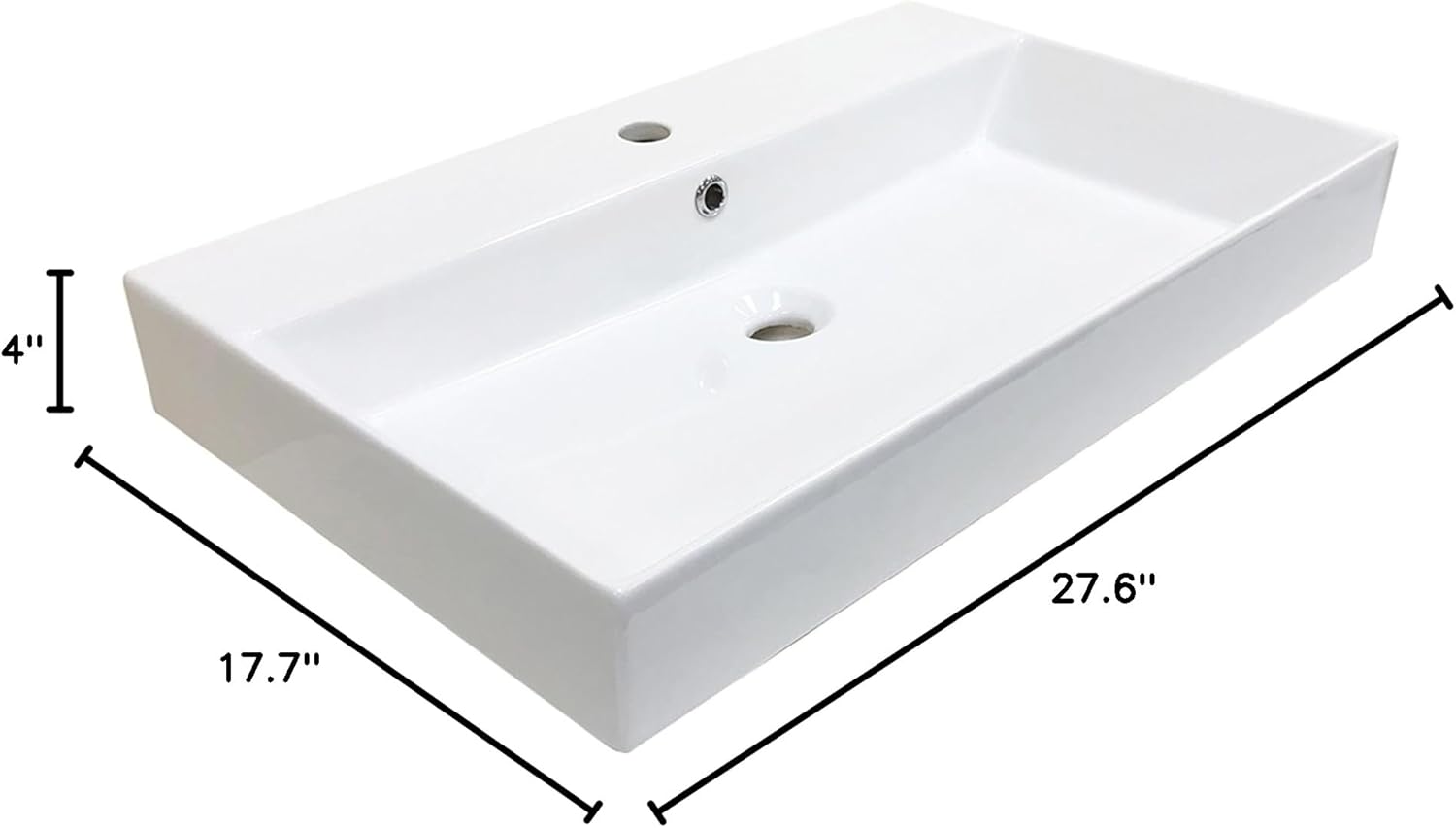 Energy 70.01 Ceramic Above Counter/Wall Mount Rectangular Bathroom Sink, 27.6'' L x 17.7'' W x 4'' H, White