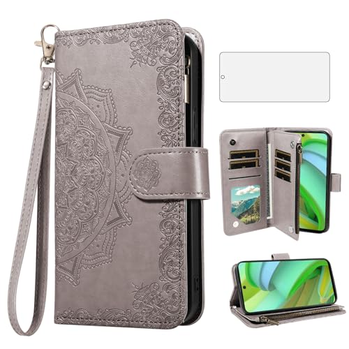 Coque Moto G Power 5G 2023 antichoc à rabat fleur avec support vidéo et vitre de protection