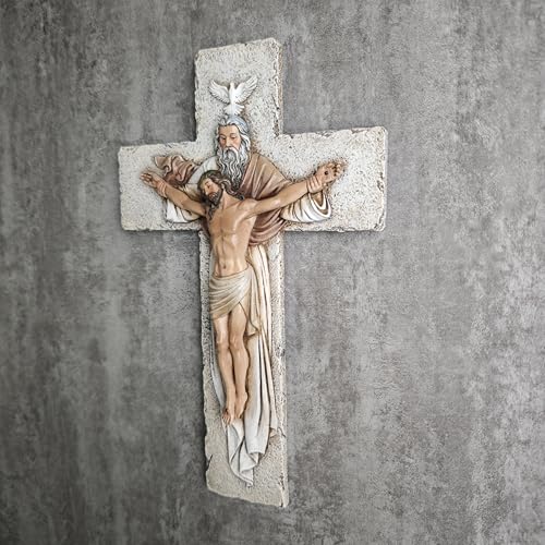 BC Katholisches Kruzifix, Heilige Dreifaltigkeit, Jesus Christus, inspirierende Heimdekoration, fromme Geschenke, 24,1 cm hoch, religiöse Wandskulptur, handbemalt von Buildclassic