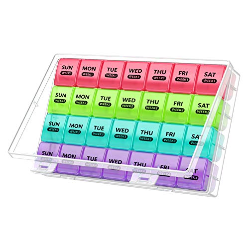 DANYING XL Monthly Pill Organizer 1 Time a Day with Dust-Proof Case, Extra Large 4 Weeks Pill Box Once a Day, 28 Days Pill Container 1 Per Day, Weekly Vitamin Case, Daily Medicine Organizer