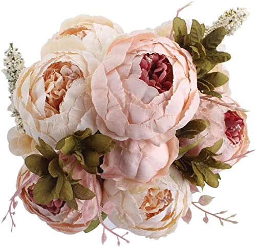 JOYHAZE 1 Pack Faux Bouquet de pivoines, 19'' Soie Grandes Fleurs de pivoines avec bourgeons pour la décoration de Bureau de réunion de Famille de Mariage,...