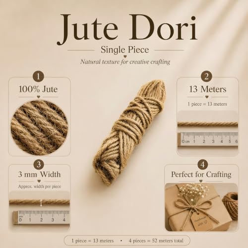Image of Jute Cord for Craft Project /Natural Jute Rope /Jutes Twisted Cord for Art and Craft 4 ply 3 mm Jute Dori (Total 53 Meters, 13 m Each) (Set of 4 Piece) Brown