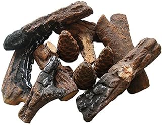 GYG Small Wood-Like Ceramic Fireplace Logs 9 PCS for All Types of Indoor, Gas Inserts, Ventless & Vent Free, Electric, or Outdoor Fireplaces & Fire Pits. Realistic Clean Burning