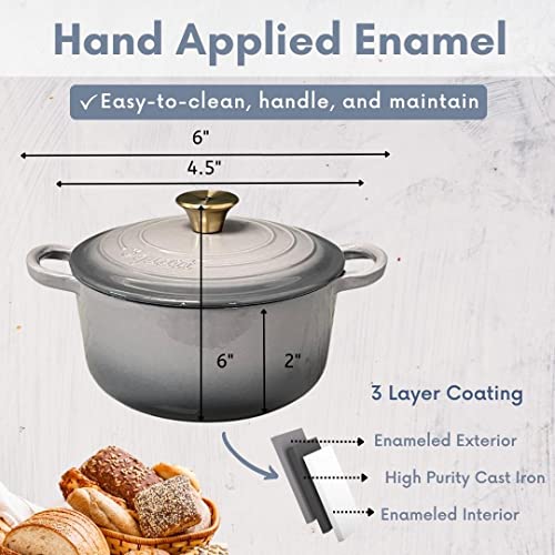 Lexi Home Cast Iron Enameled Mini Baking Dishes With Lid 4", Casserole Dish, Oven Pan For Serving And Cooking Lasagna, Casseroles, Roasting Meats & More, Kitchen Cookware - Grey 4 Pc Set #TOP3