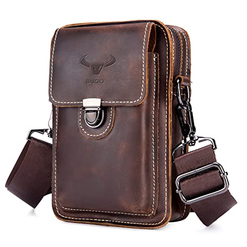 Sac Banane Randonnée pour Homme Sac Banane en Cuir Sacoche Banane Homme Sacoche Ceinture Pochette Telephone Portable avec Passant de Ceinture (Marron) Cover