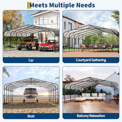 Image of GAOMON Metal Carport, Carport with Reinforced Base and Galvanized Steel Roof, Heavy Duty Garage Car Shelter Shade, Outdoor Car Port Canopy for SUV, Truck, Boats, 20x25 FT