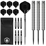 KOTO Kingrex 90% Tungsten Darts - 23 Gramm Steeltip Dartfeile aus 90% Wolfram - Profi Stahl Spitzen Dartset mit 3 Pfeile und 6 Shafts und 6 Flights - Mit Dart Wallet