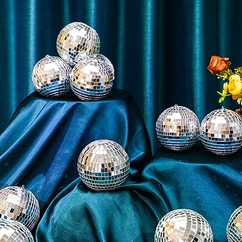 Image of MTLEE 20 Pcs Disco Balls Decoration Mirror Disco Ball Assorted Silver Mini Glass Different Sizes Reflective with Rope for 70s Wedding Dance Music(4 Inch)