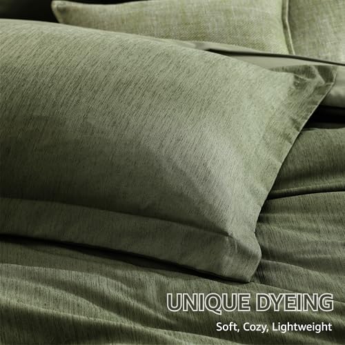 Monbix California King Comforter Set - 7 Pieces Cationic Dyeing Olive Green Bed in a Bag Cal King Bedding Sets with Comforter, Sheets, Pillowcases & Shams, Reversible Bedding Comforters Sets(108 * 92)